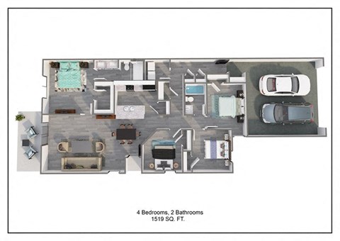 Floor plan for 4 beds, 2 baths, 1519 sqft